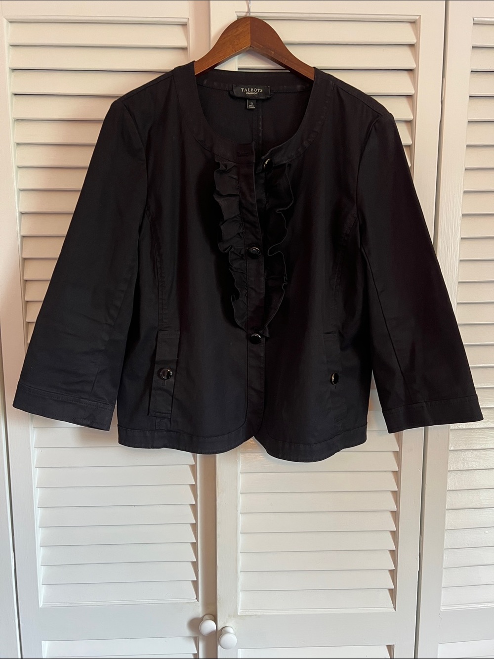 Talbots Black Ruffle-Front Blazer Jacket